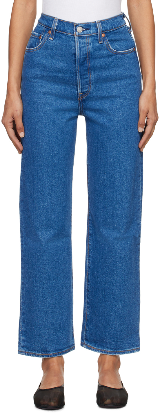 Shop Levi's Blue Ribcage Straight Ankle Jeans In Jazz Pop