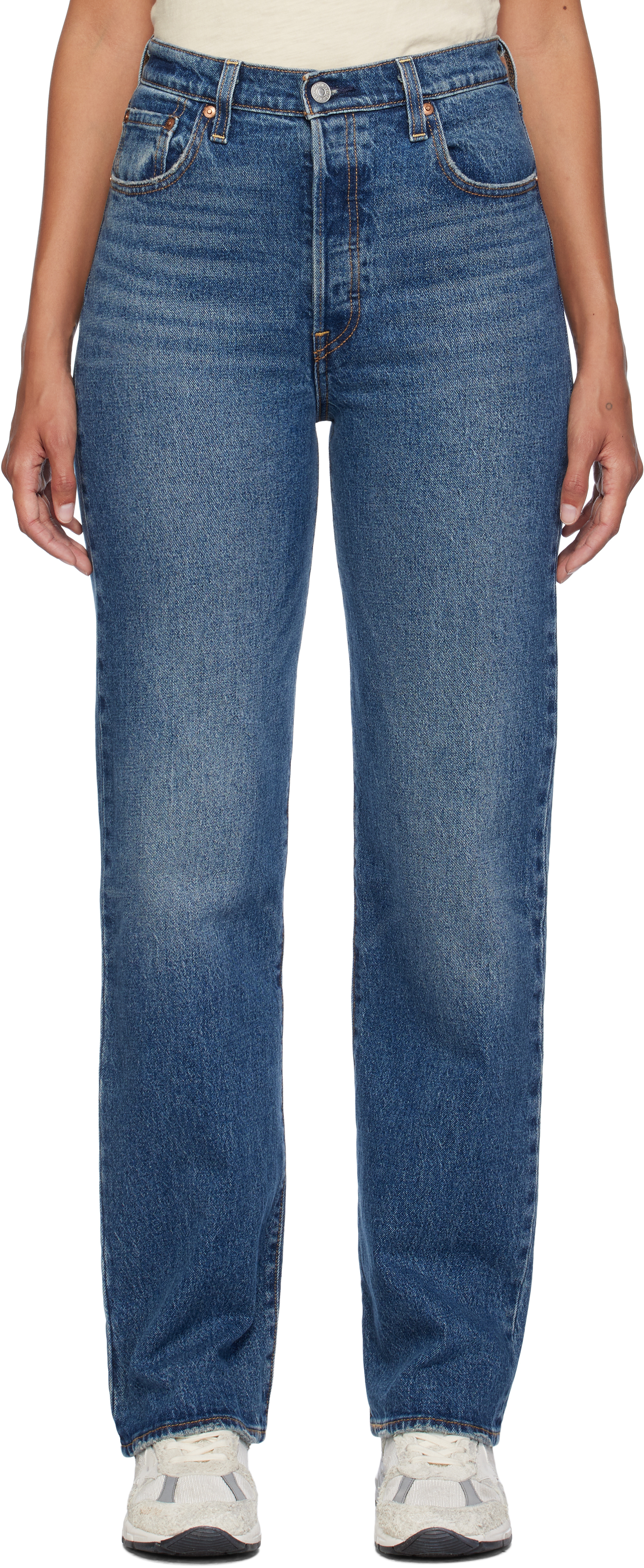 体型カバー♪【Levi's】ブルー Ribcage フルレングス ジーン Levi's: ブルー Ribcage フルレングス ジーンズ | SSENSE 日本