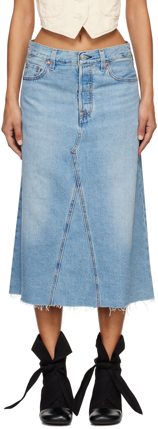 Shop Levi's Blue High Rise A-line Denim Midi Skirt In Secret Secret