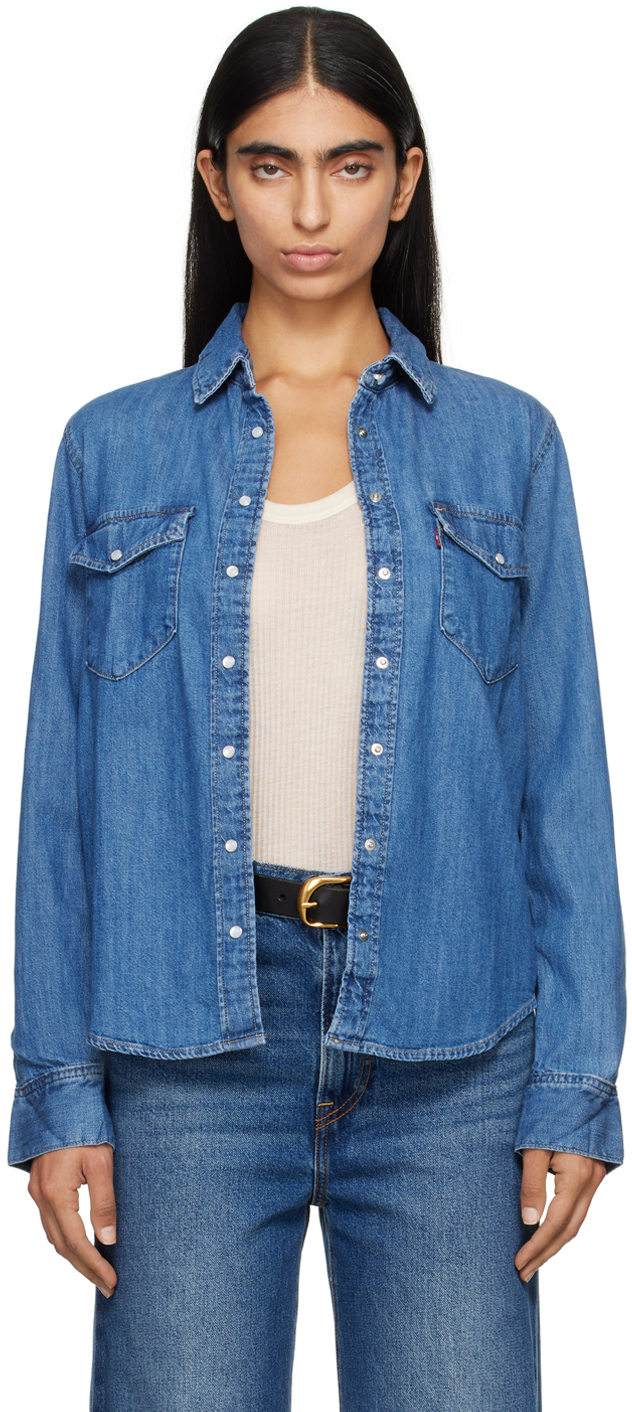 Shop Levi's Blue Iconic Western Denim Shirt In Going Steady 5