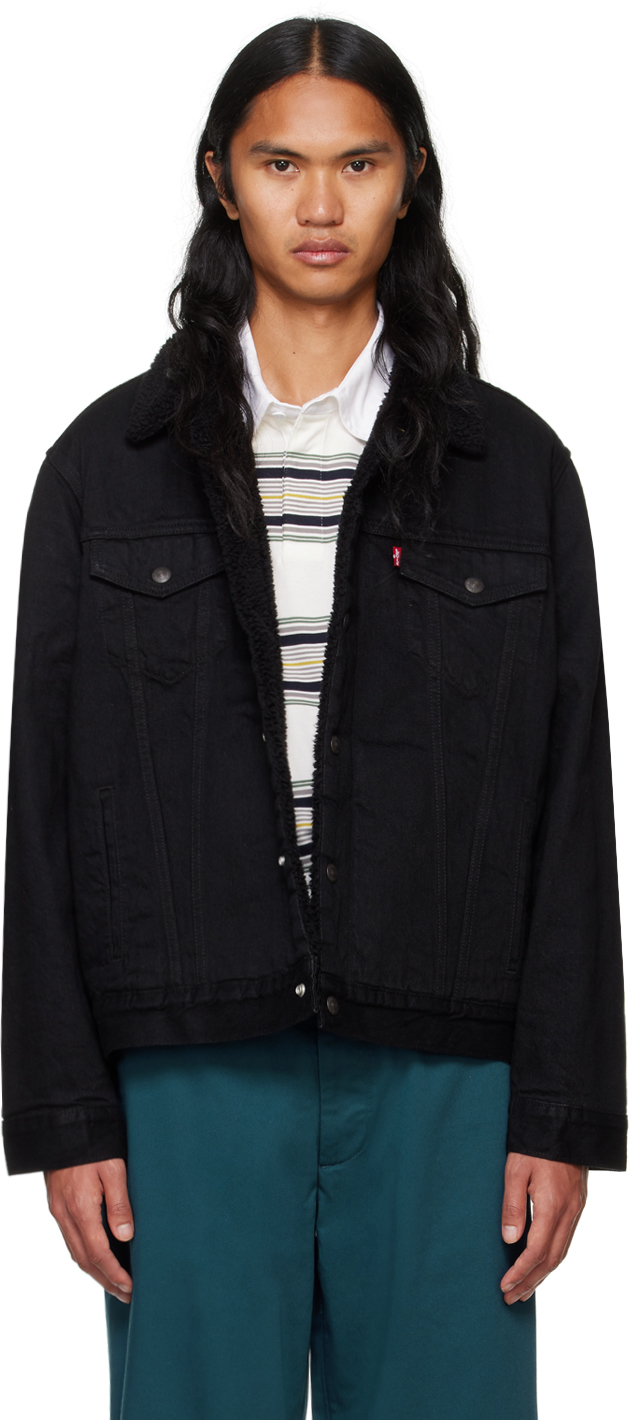 Black Type III Sherpa Denim Trucker Jacket