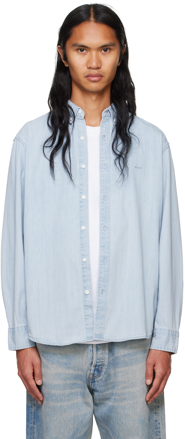 Shop Levi's Blue Embroidered Logo Denim Shirt In Andre Light Wash