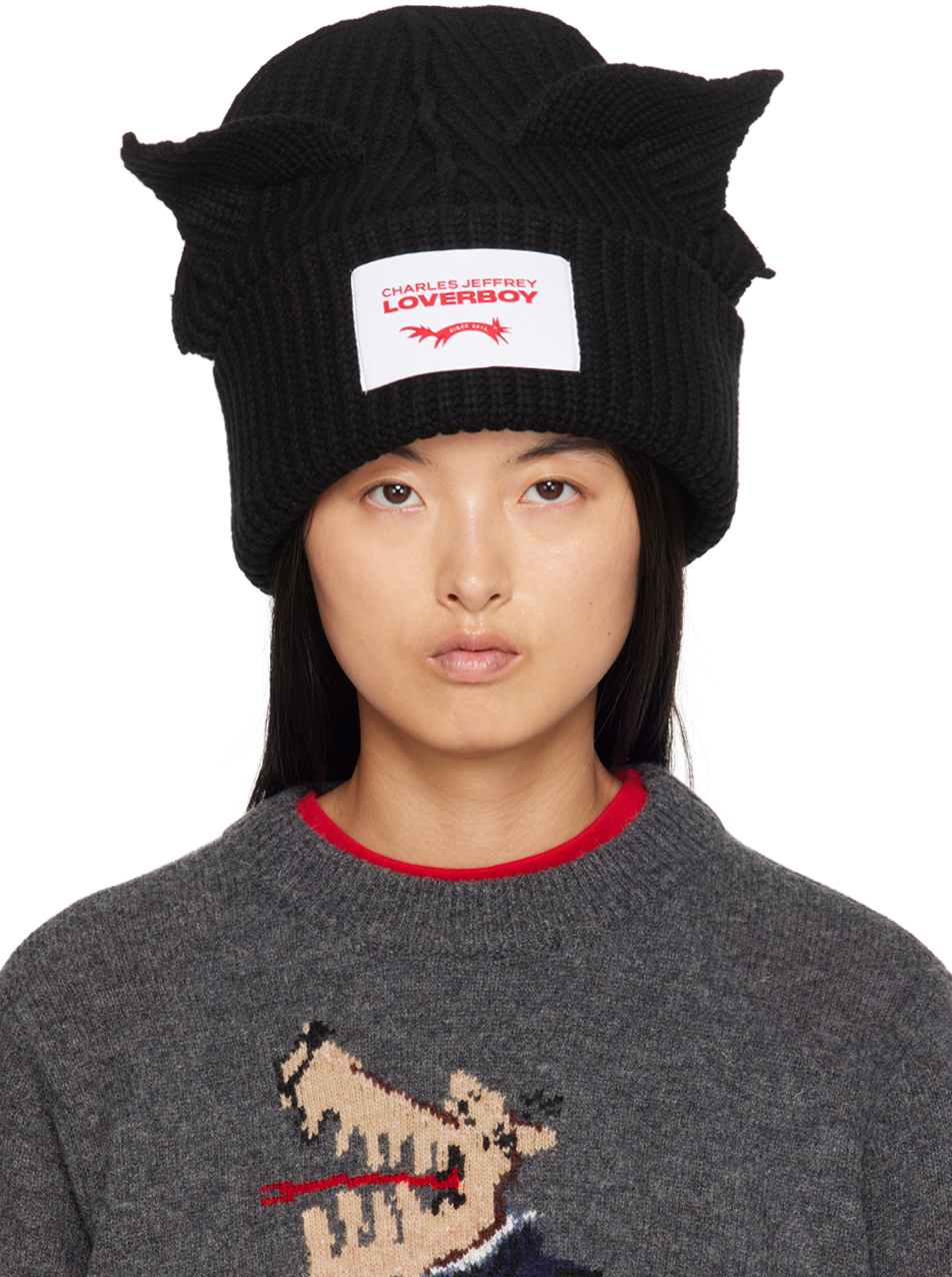 Shop Charles Jeffrey Loverboy ブラック Supersized Chunky Ears ビーニー In Black