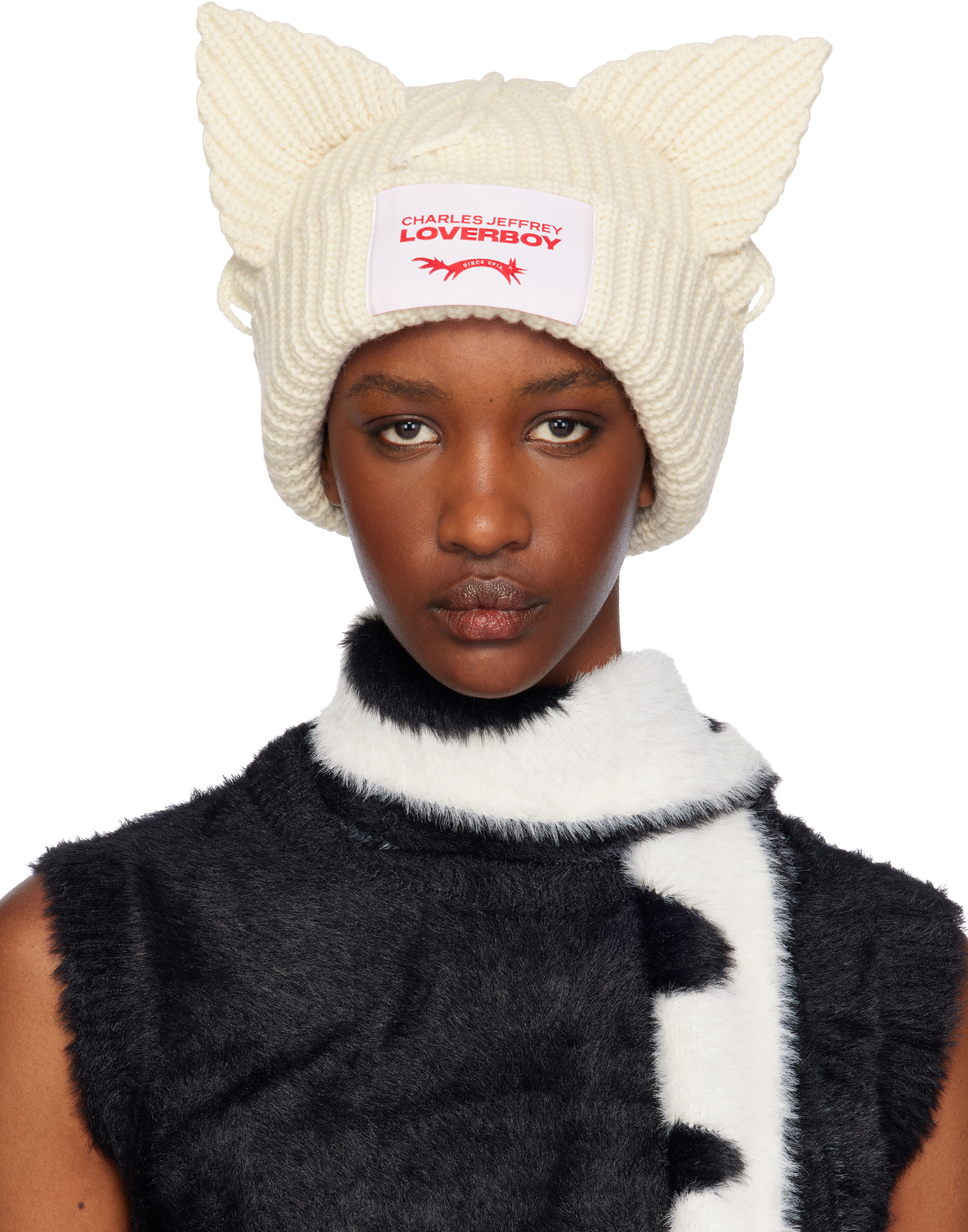 Off-White Chunky Ears Beanie by Charles Jeffrey LOVERBOY on Sale