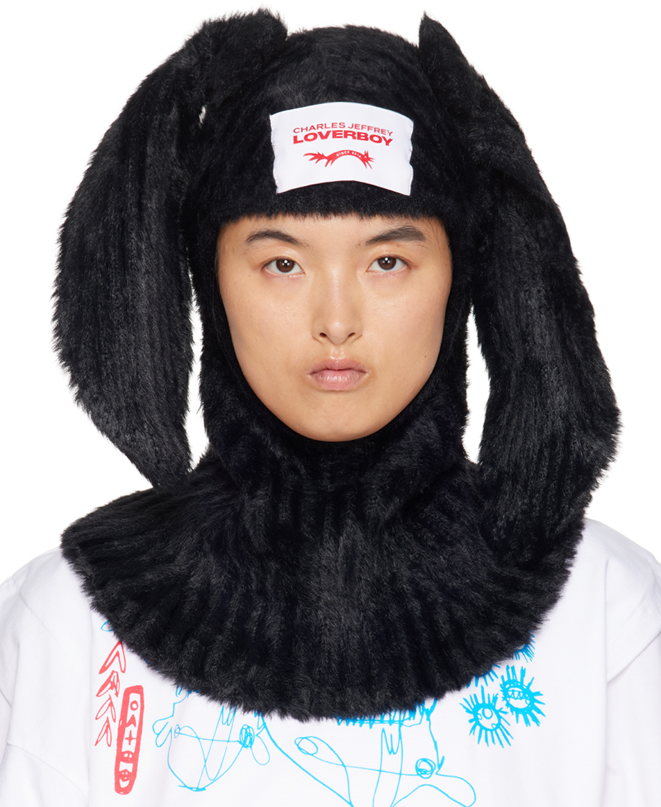 Shop Charles Jeffrey Loverboy Black Fluffy Rabbit Balaclava