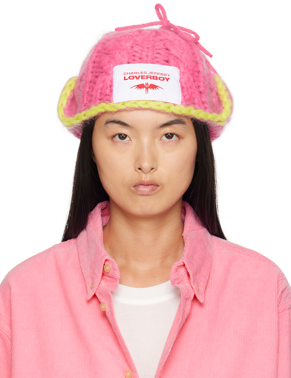 Shop Charles Jeffrey Loverboy ピンク＆イエロー Chunky Aviator ビーニー In Pink-yellow