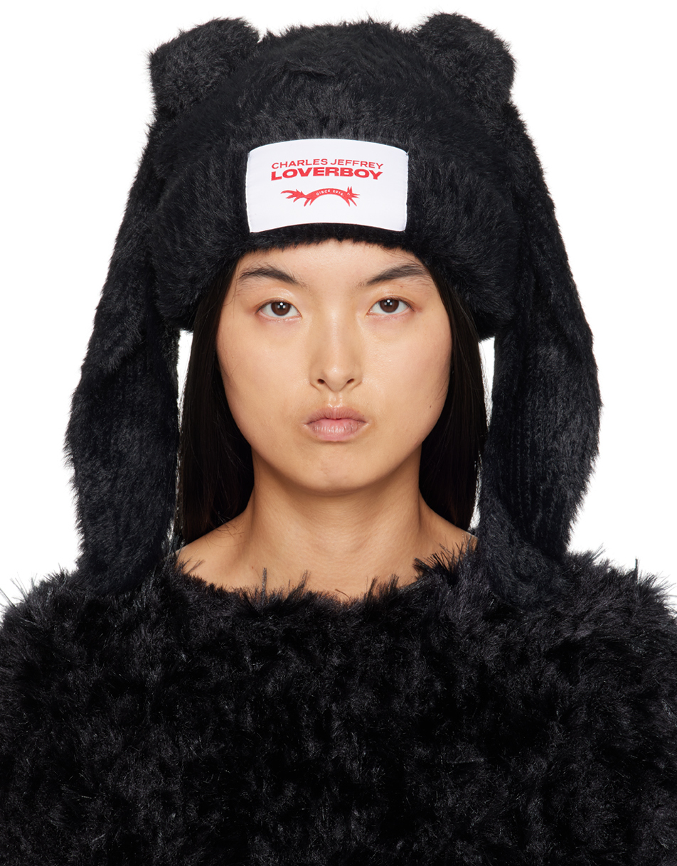 Shop Charles Jeffrey Loverboy ブラック Fluffy Chunky Rabbit ビーニー In Black