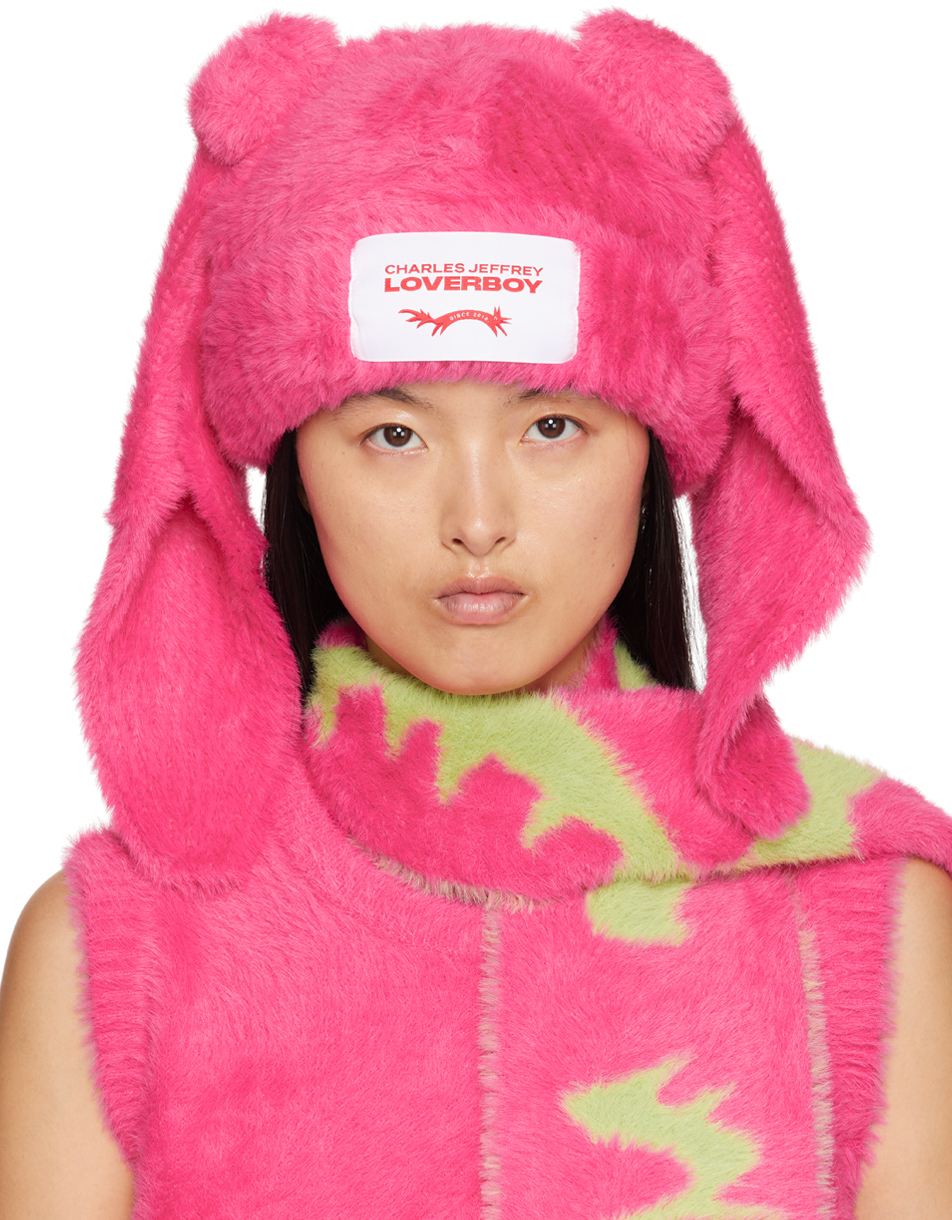 Shop Charles Jeffrey Loverboy ピンク Fluffy Chunky Rabbit ビーニー In Pink