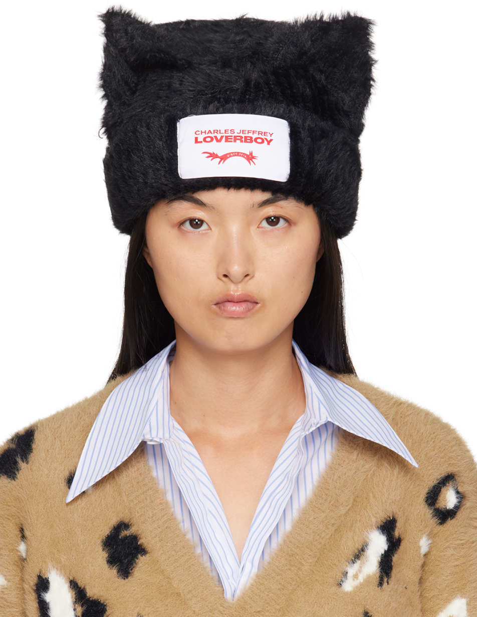 Shop Charles Jeffrey Loverboy ブラック Fluffy Chunky Ears ビーニー In Black