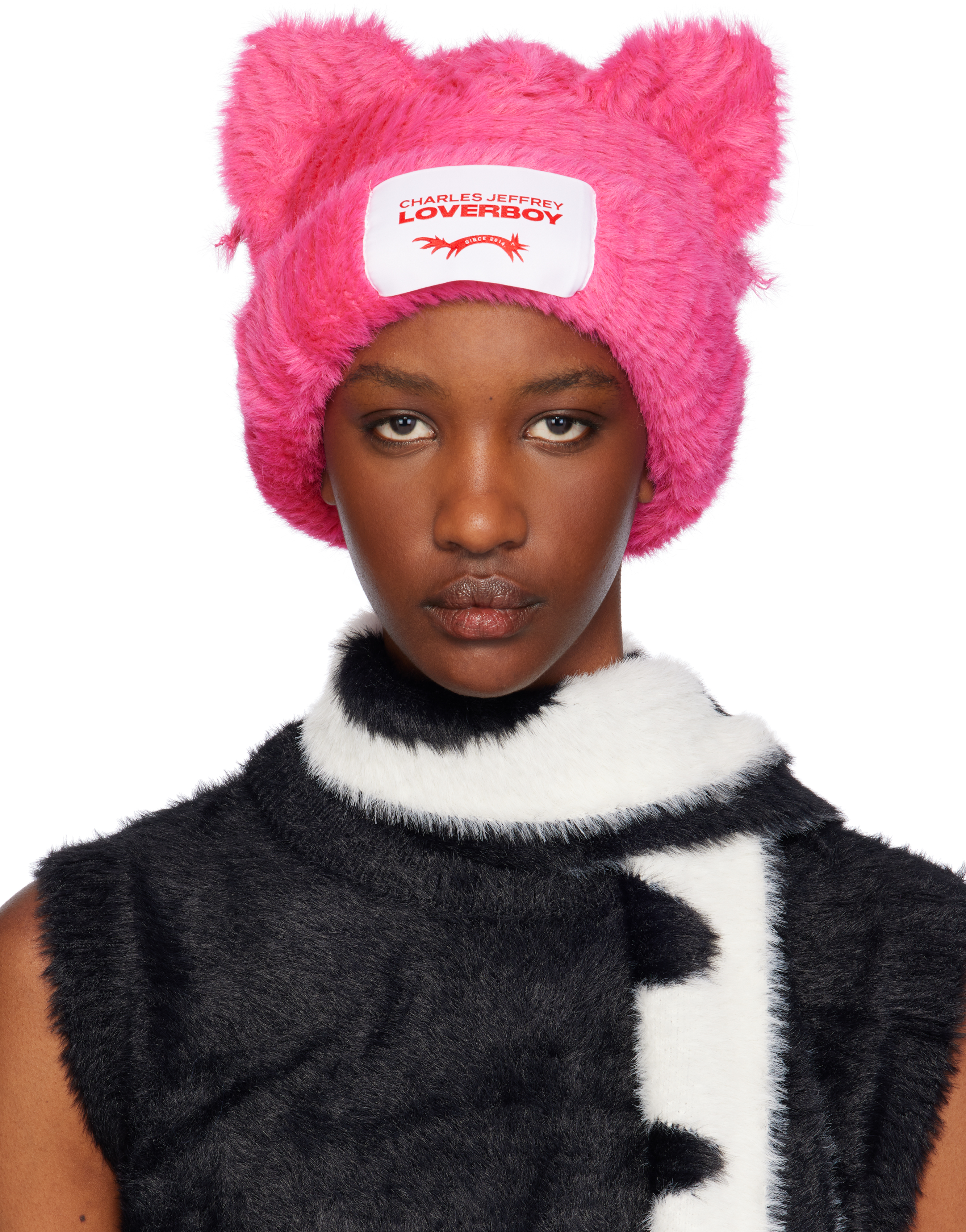 Shop Charles Jeffrey Loverboy ピンク Fluffy Chunky Ears ビーニー In Pink