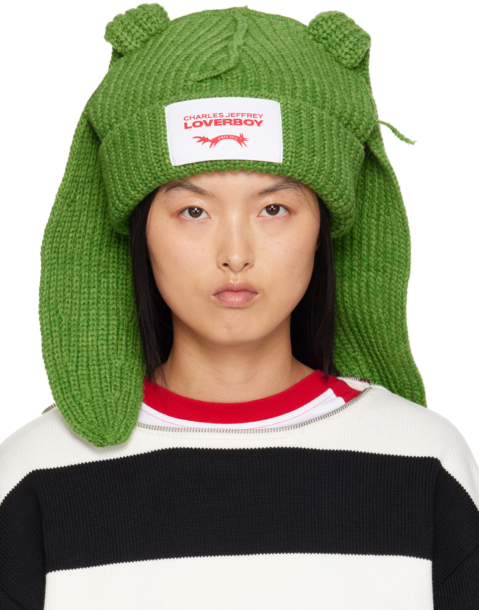 Shop Charles Jeffrey Loverboy グリーン Chunky Rabbit ビーニー In Green