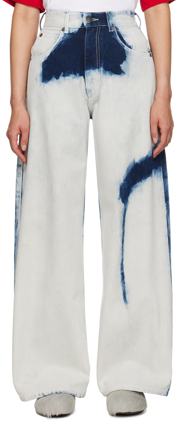 Shop Charles Jeffrey Loverboy Blue Wide Jeans In White Bleach