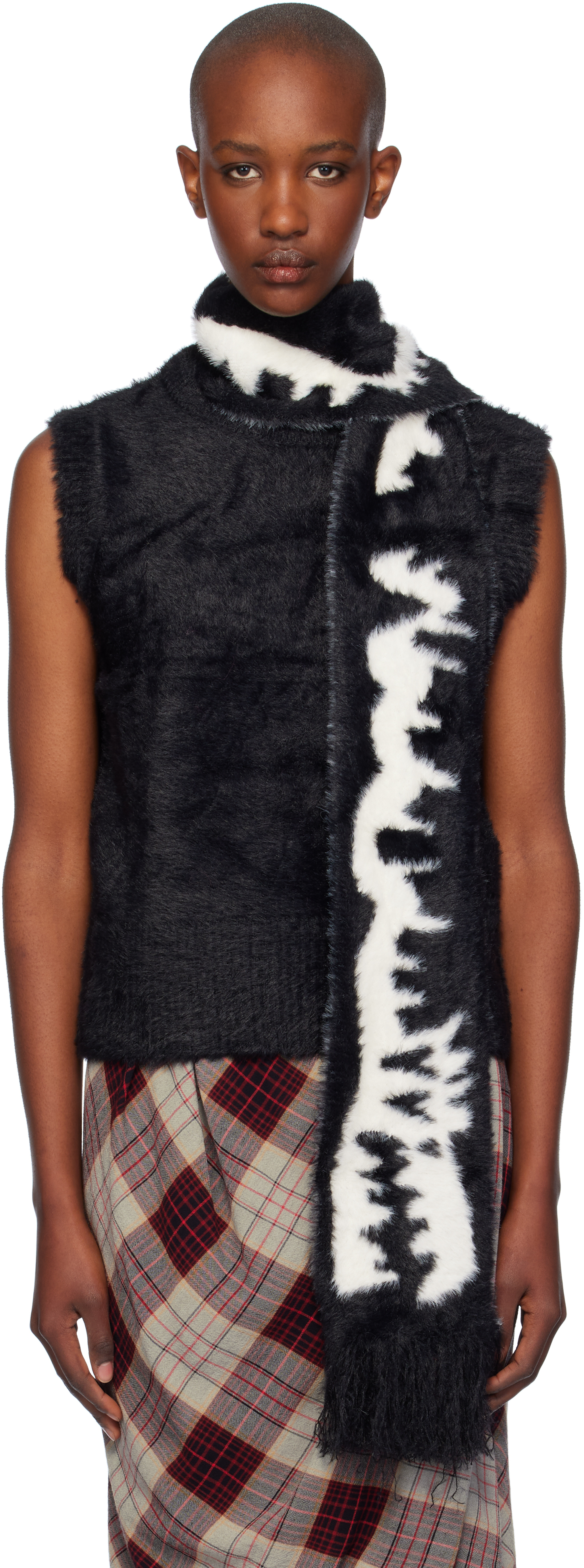 Black Fluffy Scarf Vest