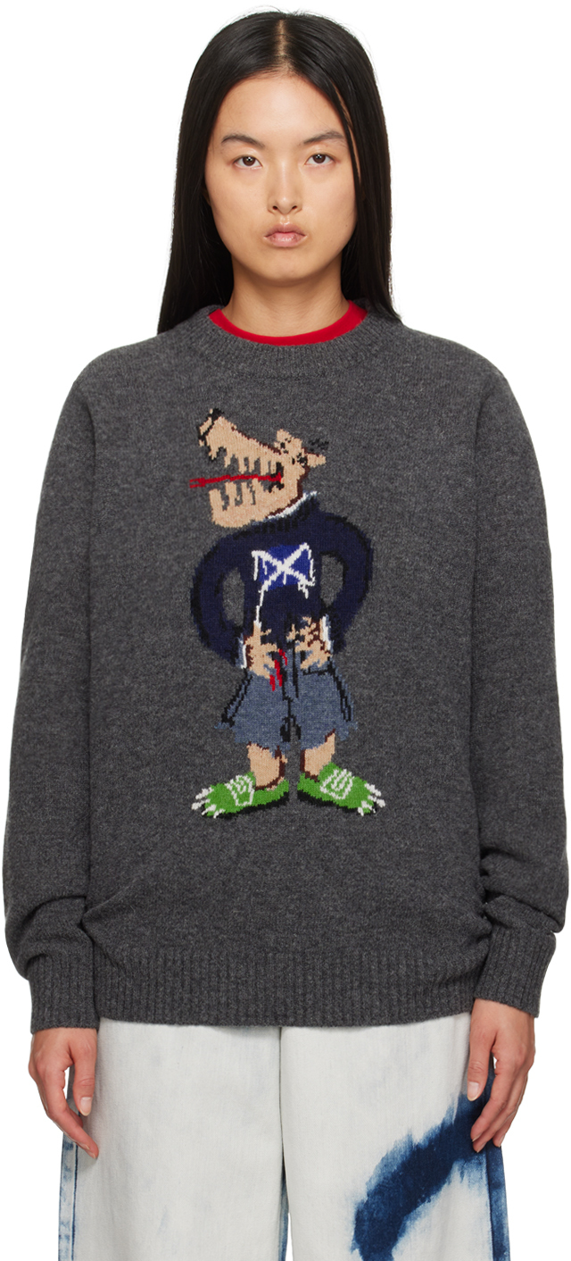 Shop Charles Jeffrey Loverboy Gray Scots Wolf Sweater In Grey Marl