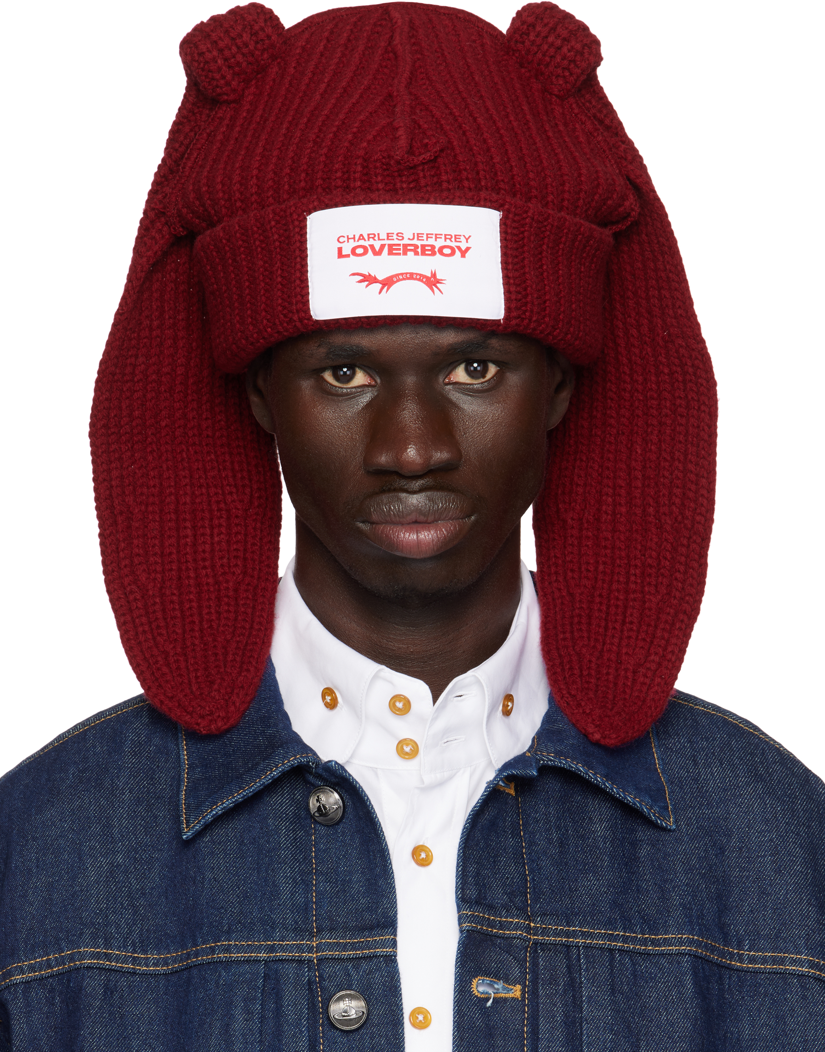 SSENSE Exclusive Burgundy Chunky Rabbit Beanie