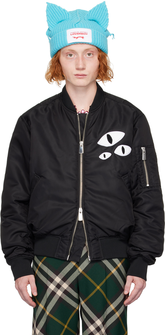 Shop Charles Jeffrey Loverboy Black Varsity Bomber Jacket In Blk