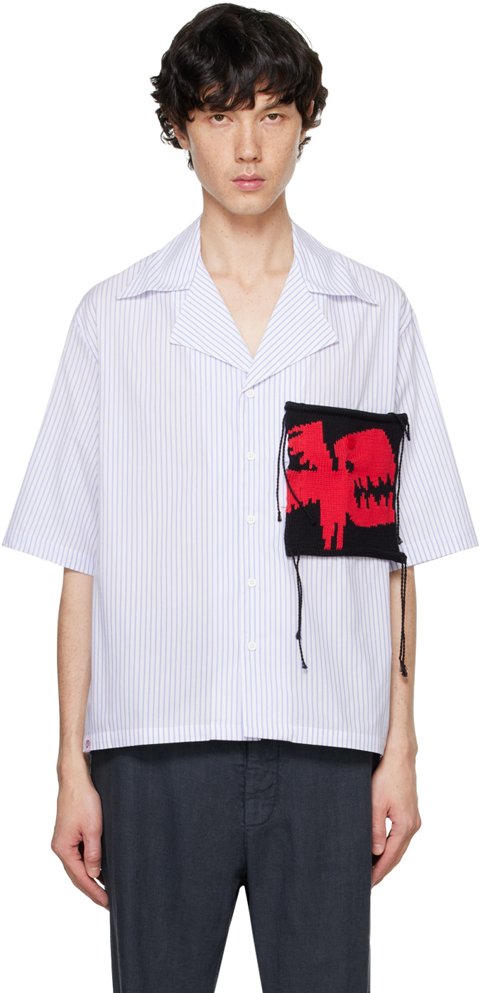 CHARLES JEFFREY LOVERBOY WHITE & BLUE STRIPE SHIRT 