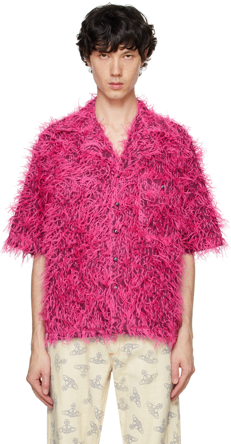 Shop Charles Jeffrey Loverboy Pink Shaggy Shirt In Pnk