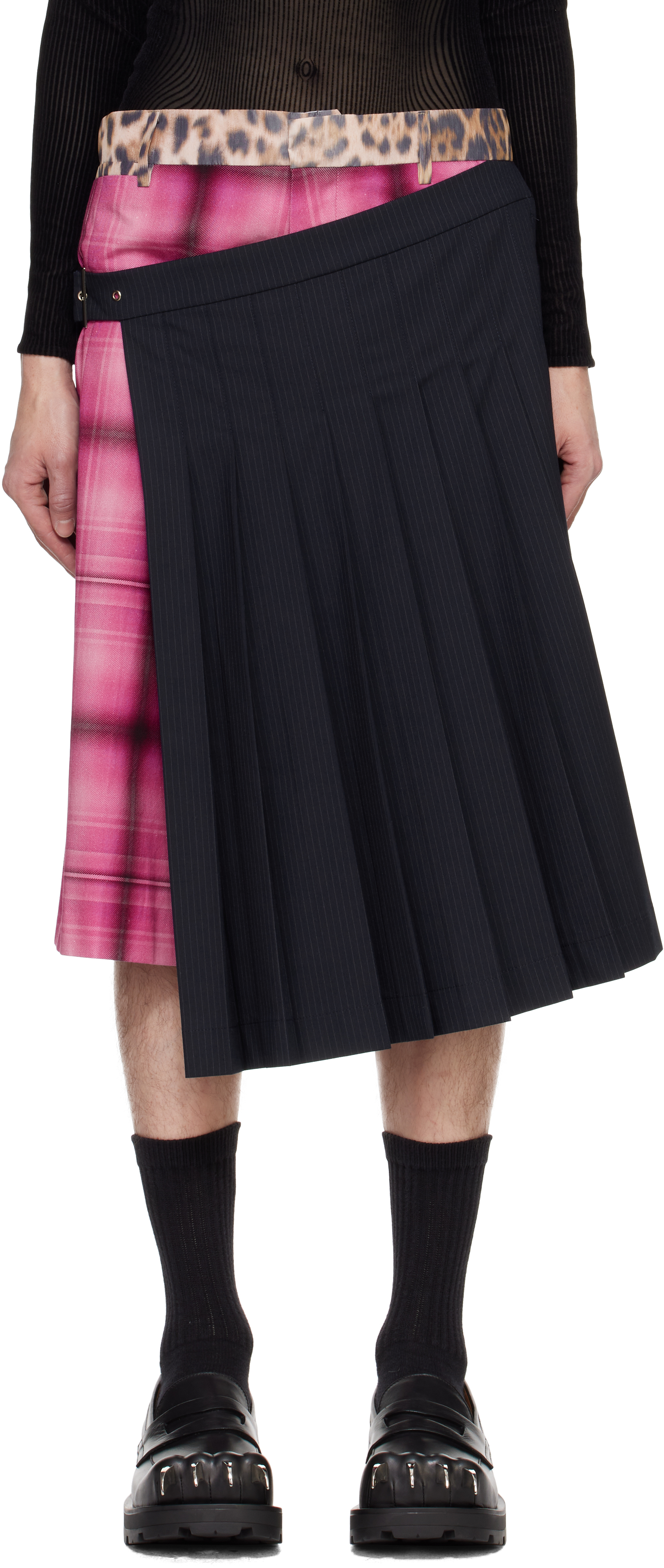 Navy & Pink Pleated Skort