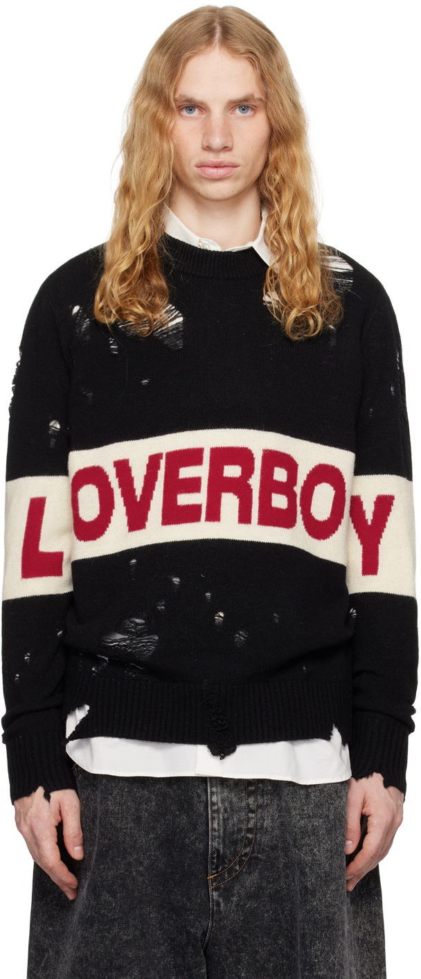 Black Distressed Loverboy Logo Sweater