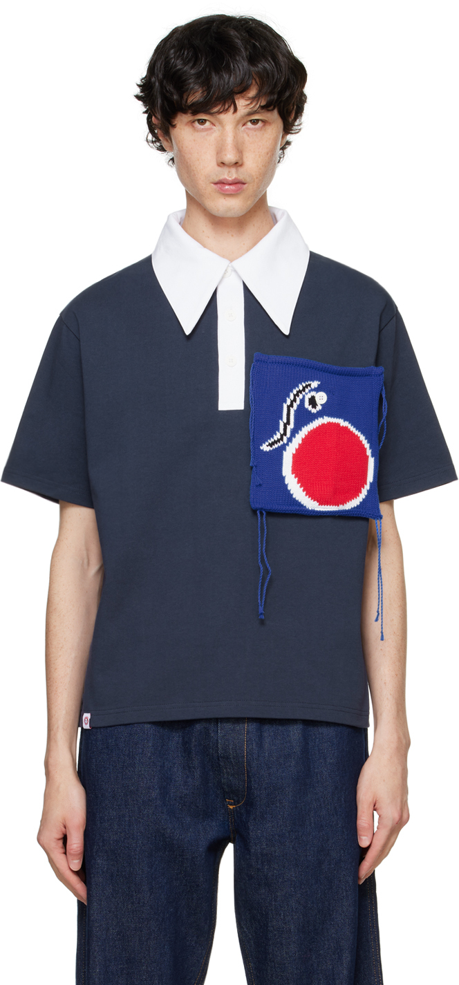 Charles Jeffrey Loverboy Navy Knit Patch Polo In Blu