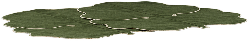 Maison Balzac Green & Off-white Fig Leaf Placemat Set In Olive/ivory