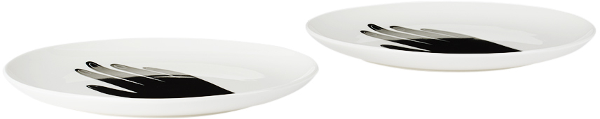 Maison Balzac White & Black 'les Mains' Dinner Plate Set In Black