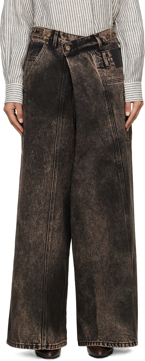 Shop Feng Chen Wang Brown Wrap Front Jeans