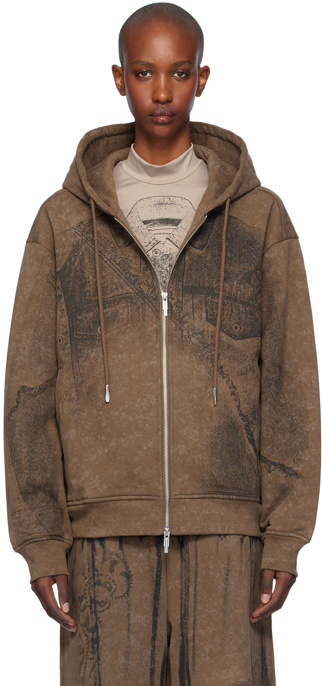 Feng Chen Wang Brown Deconstruction Printed Hoodie