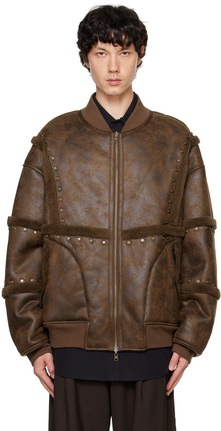 Brown Stud Faux-Leather Jacket