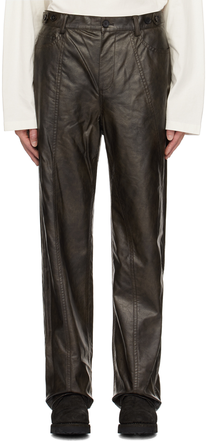 Brown Faux-Leather Trousers