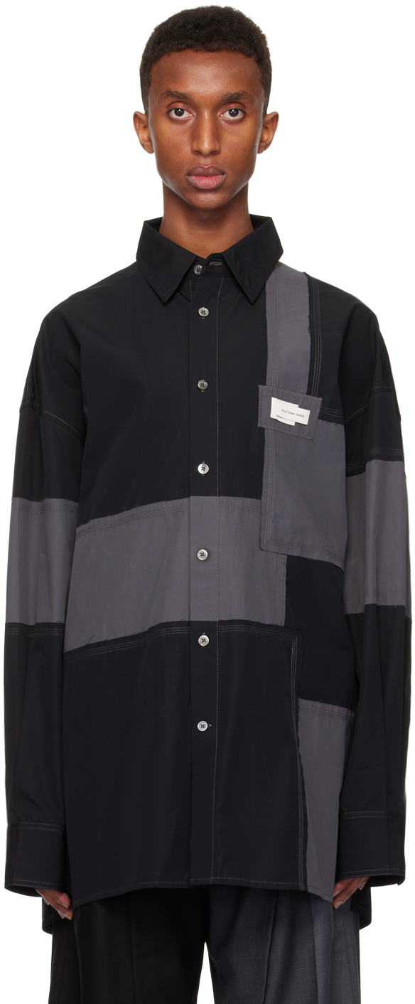 Black Deconstructed Patchwork Shirt