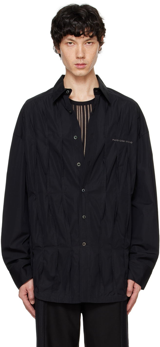 Shop Feng Chen Wang Black Pleated Shirt