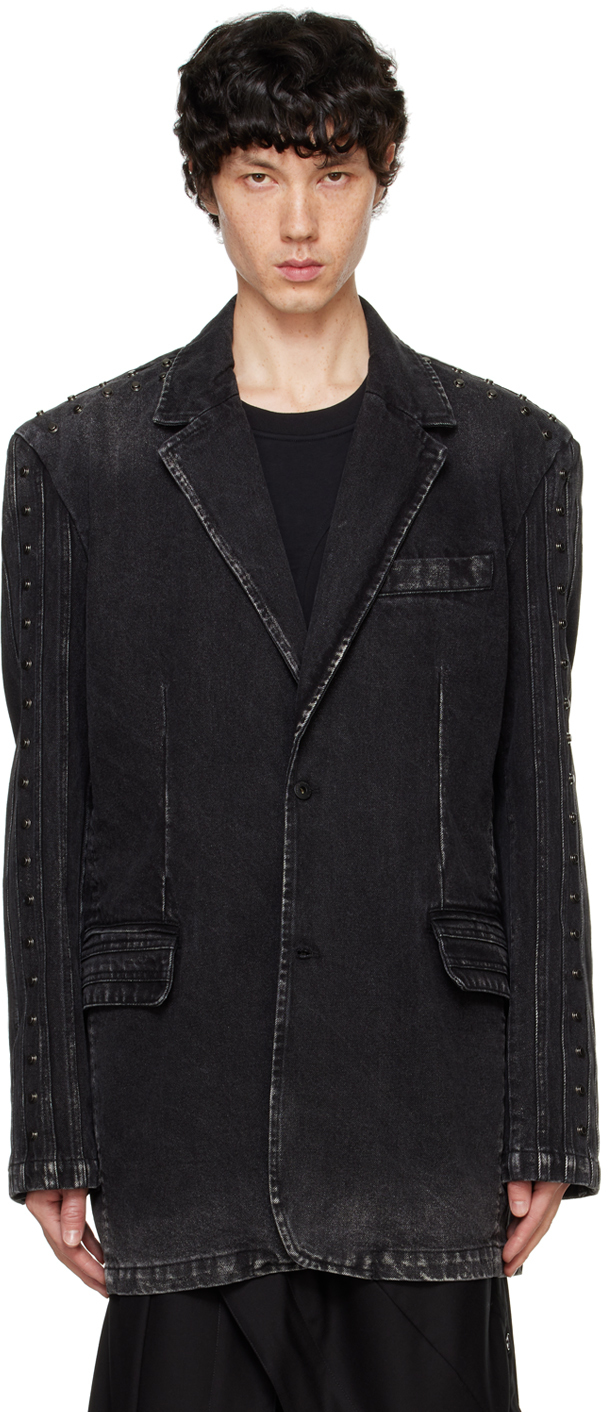 Black Paneled Denim Blazer