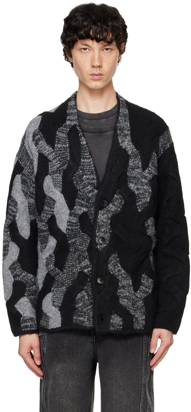 Black & Gray Gradient Cable Cardigan