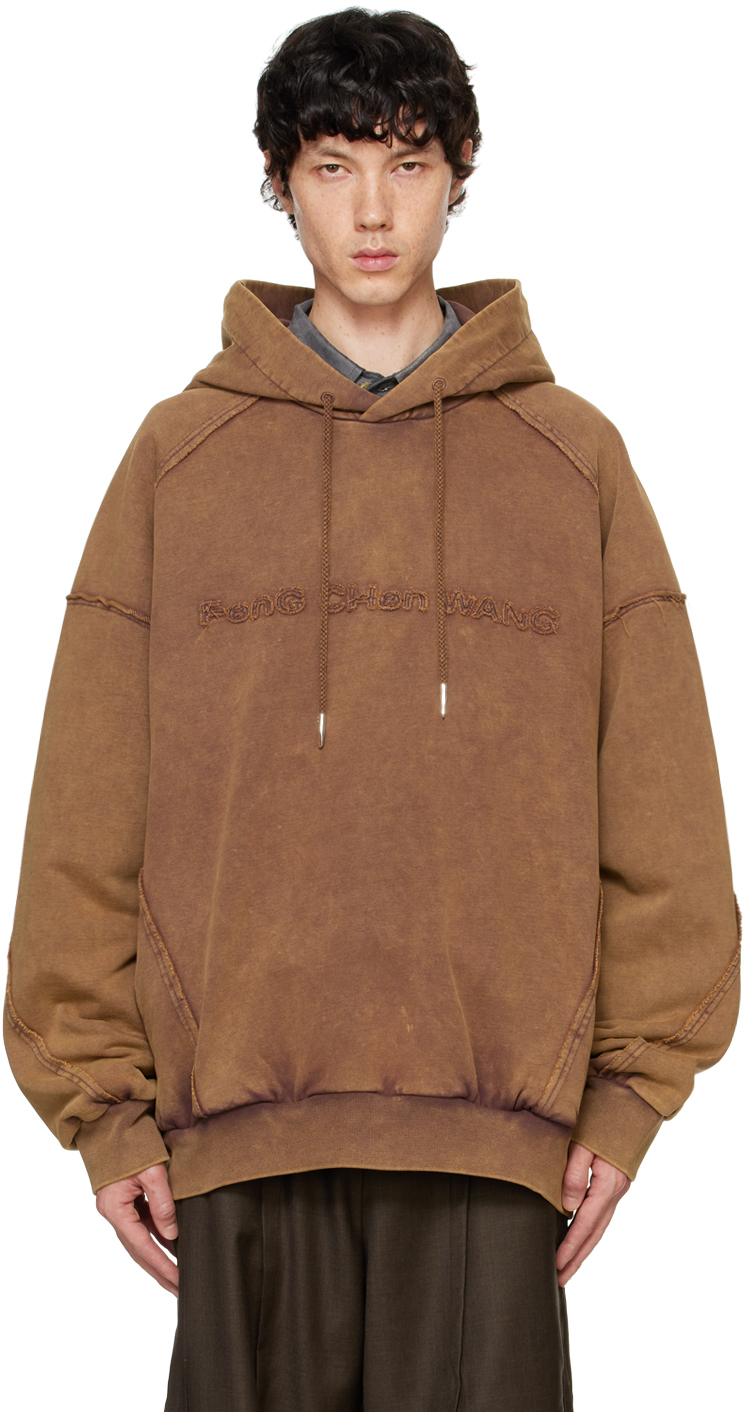 Shop Feng Chen Wang Brown Washed Hoodie