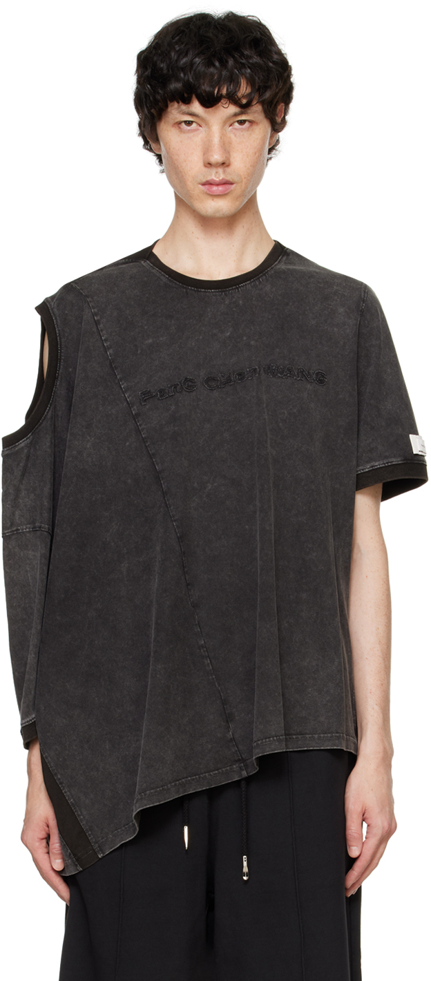 Black Deconstructed Double Collar T-shirt