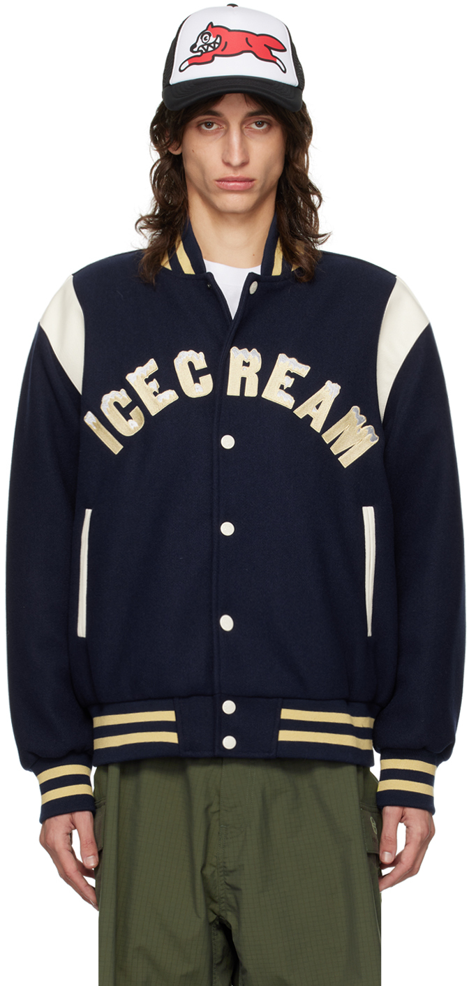 Navy Drippy Varsity Bomber Jacket