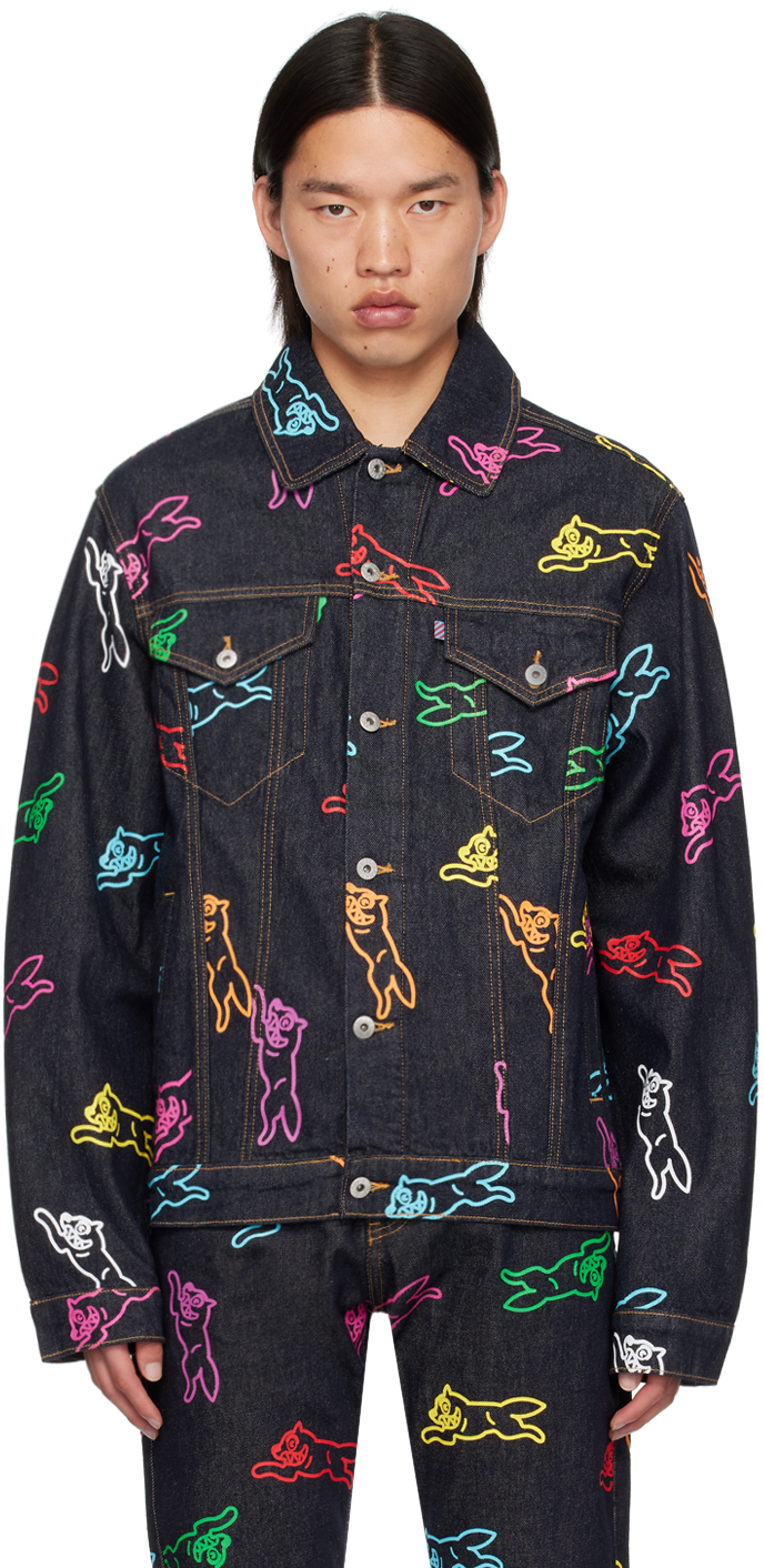 ICECREAM: Navy Allover Running Dog Denim Jacket | SSENSE