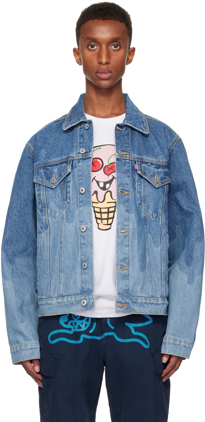 Blue Lazer Drip Denim Trucker Jacket