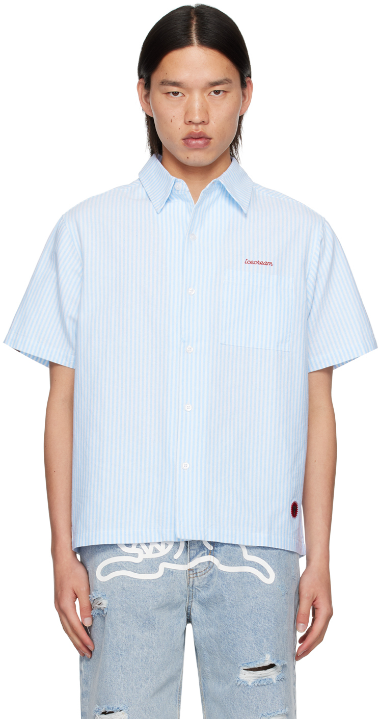 Shop Icecream White & Blue Diner Striped Shirt In Blue Stripe