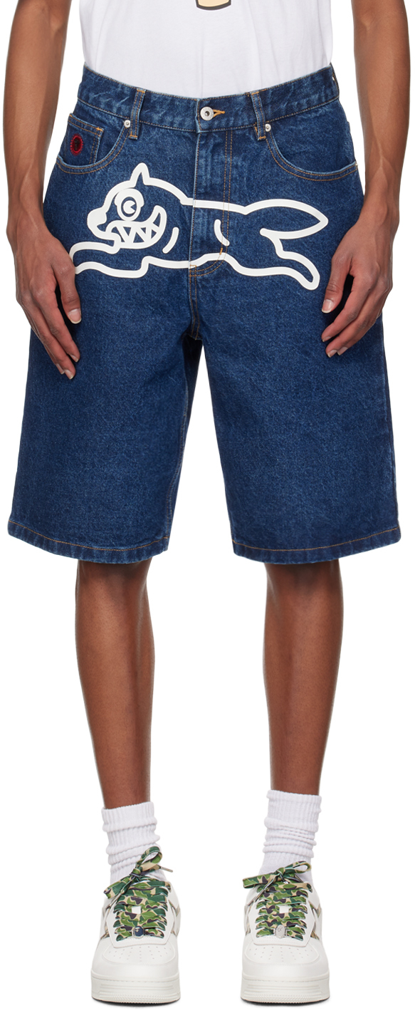 Shop Icecream Blue Running Dog Denim Shorts In Indigo