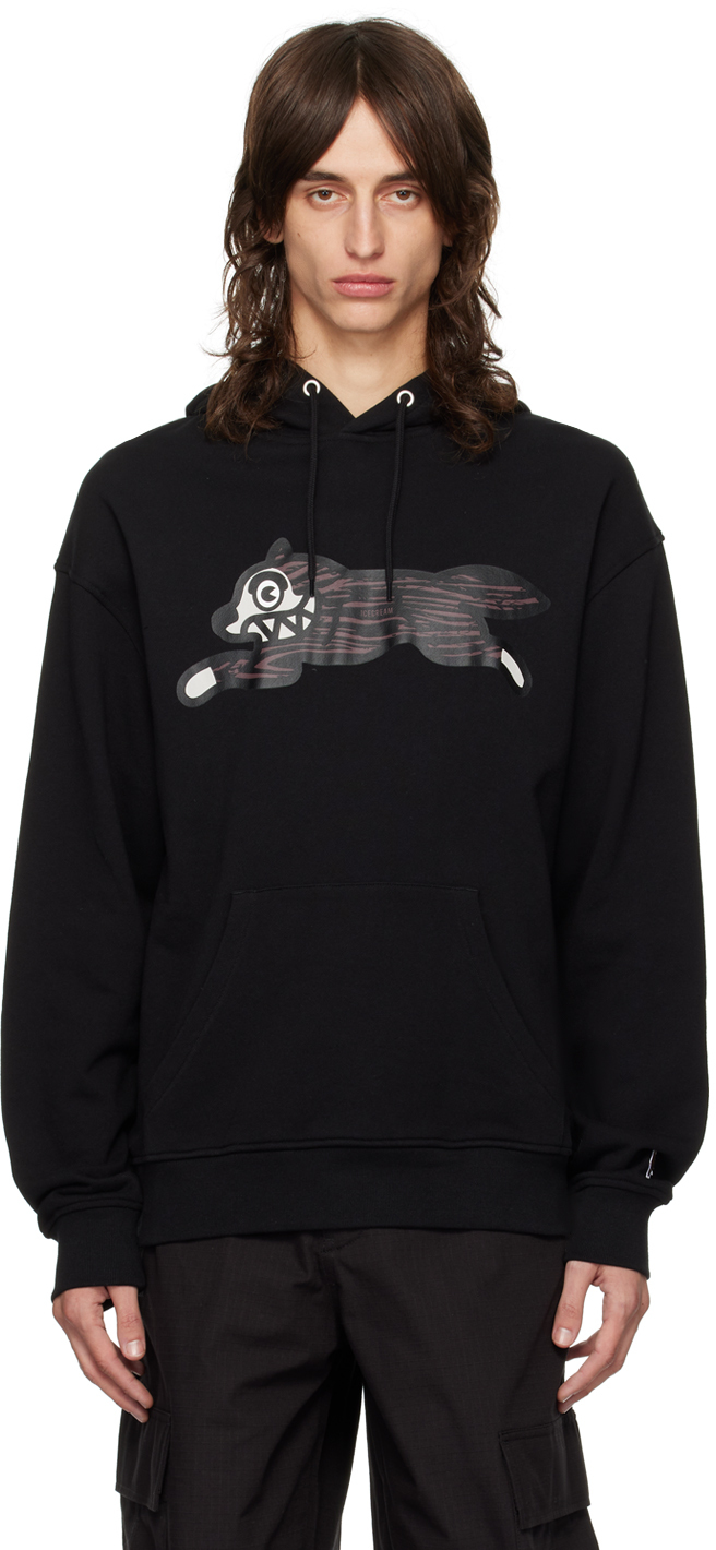 Black Woodgrain Running Dog Popover Hoodie