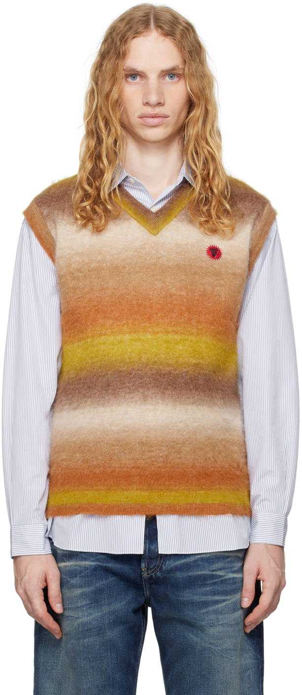 Yellow & Beige Striped Knitted Vest