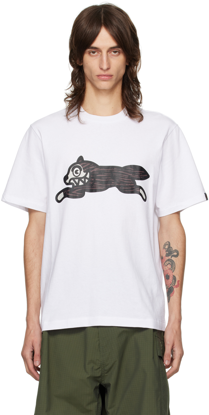 White Woodgrain Running Dog T-Shirt