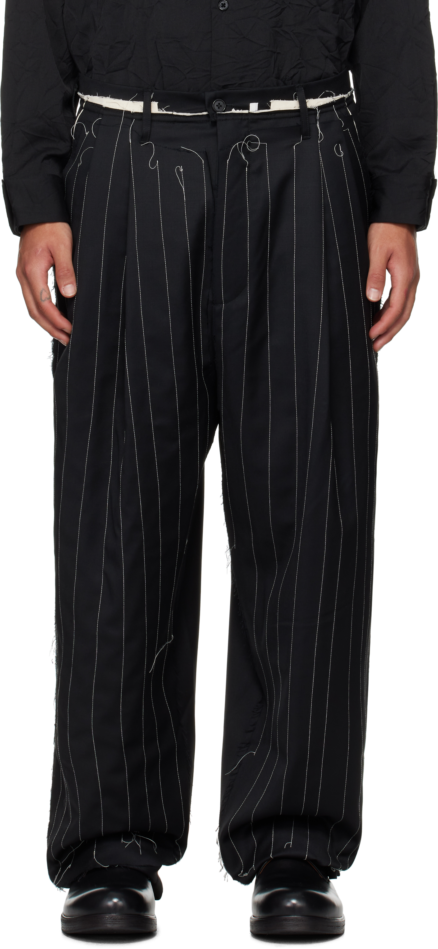 Camiel Fortgens Black Quilted Suit Trousers In Black - Wool Twill