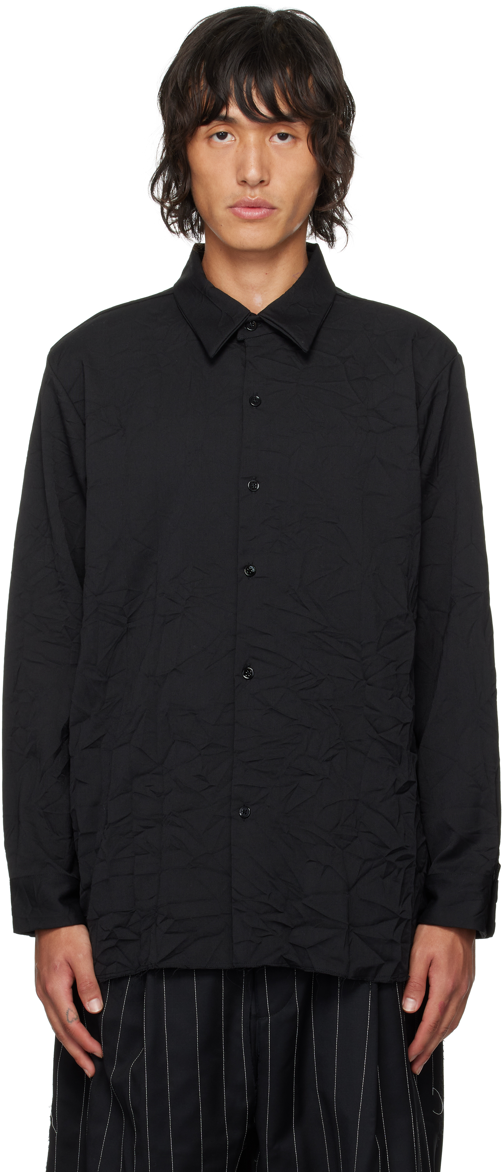 Shop Camiel Fortgens Black Twill Shirt In Black - Wrinkled Woo