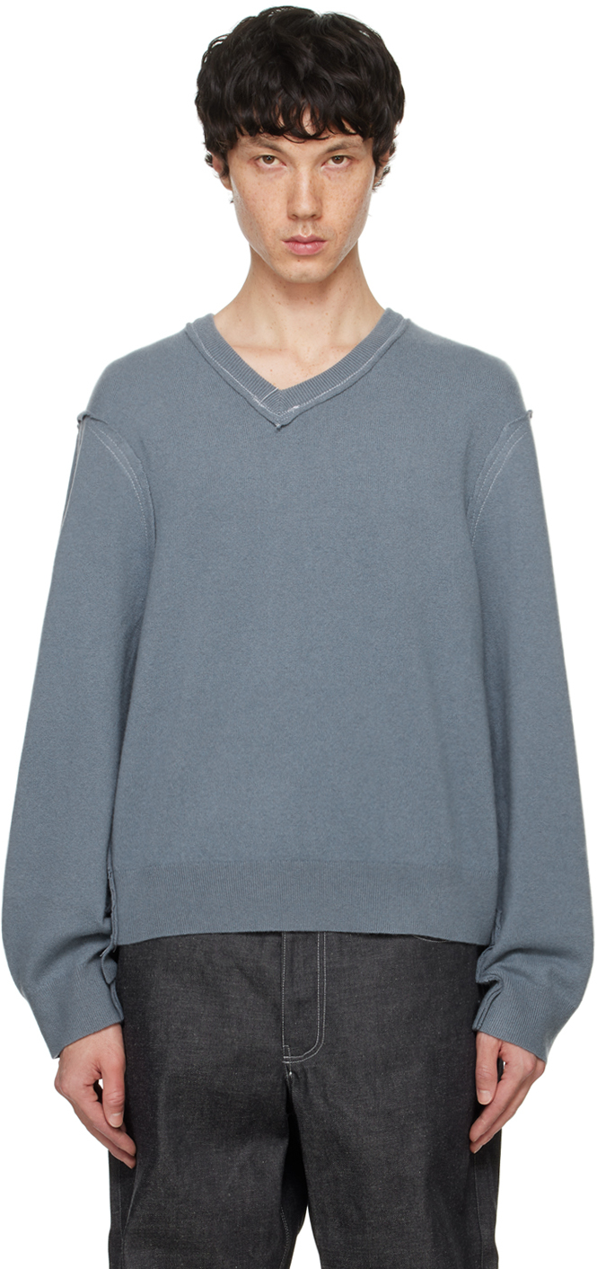 Shop Camiel Fortgens Blue Frankenstein V-neck Sweater In Grey - Cashmere