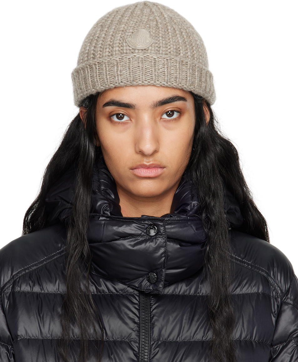 Moncler Taupe Wool Beanie In 061