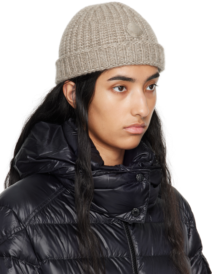 Moncler Taupe Wool Beanie In 061